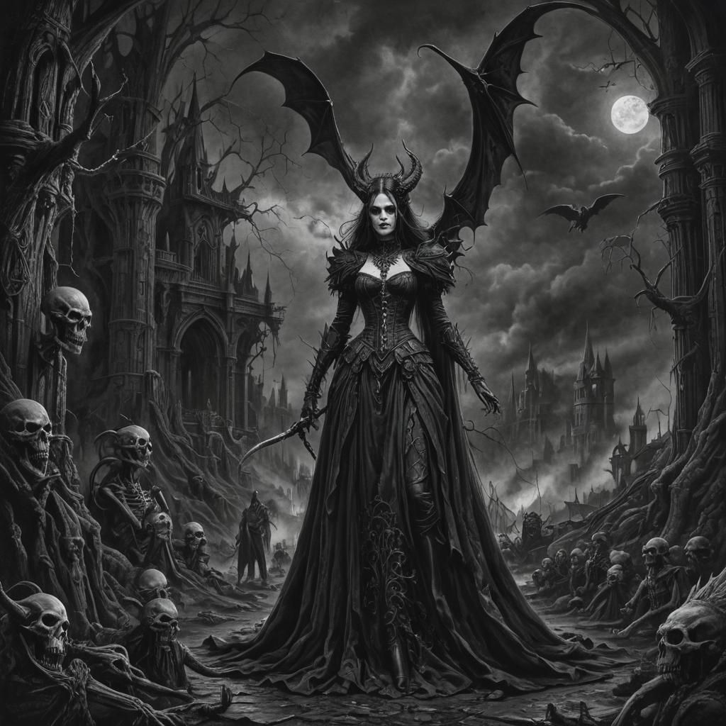 Dark Gothic Sci-Fi Painting in Don Maitz Style