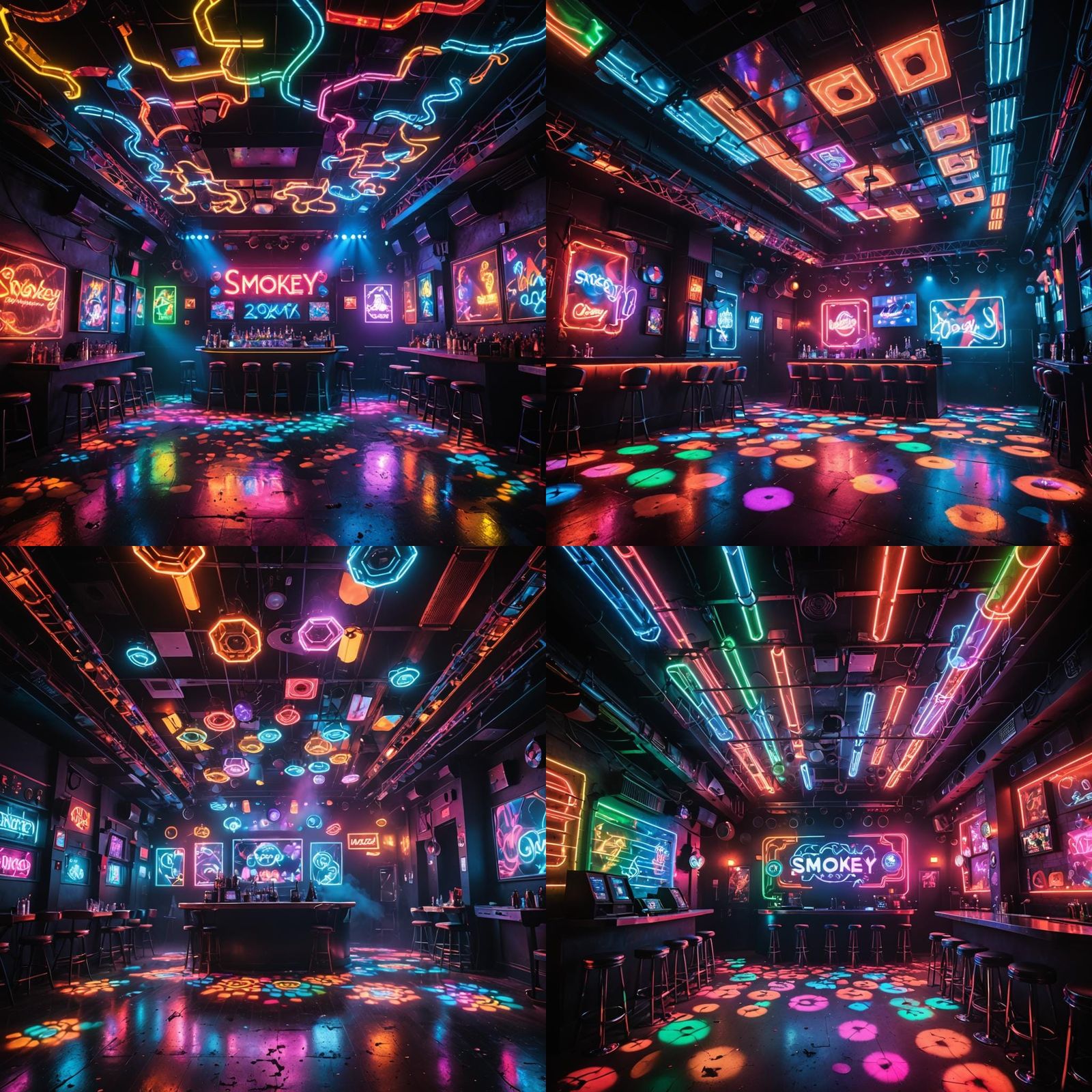 Neon Lit Smokey Nightclub Scene