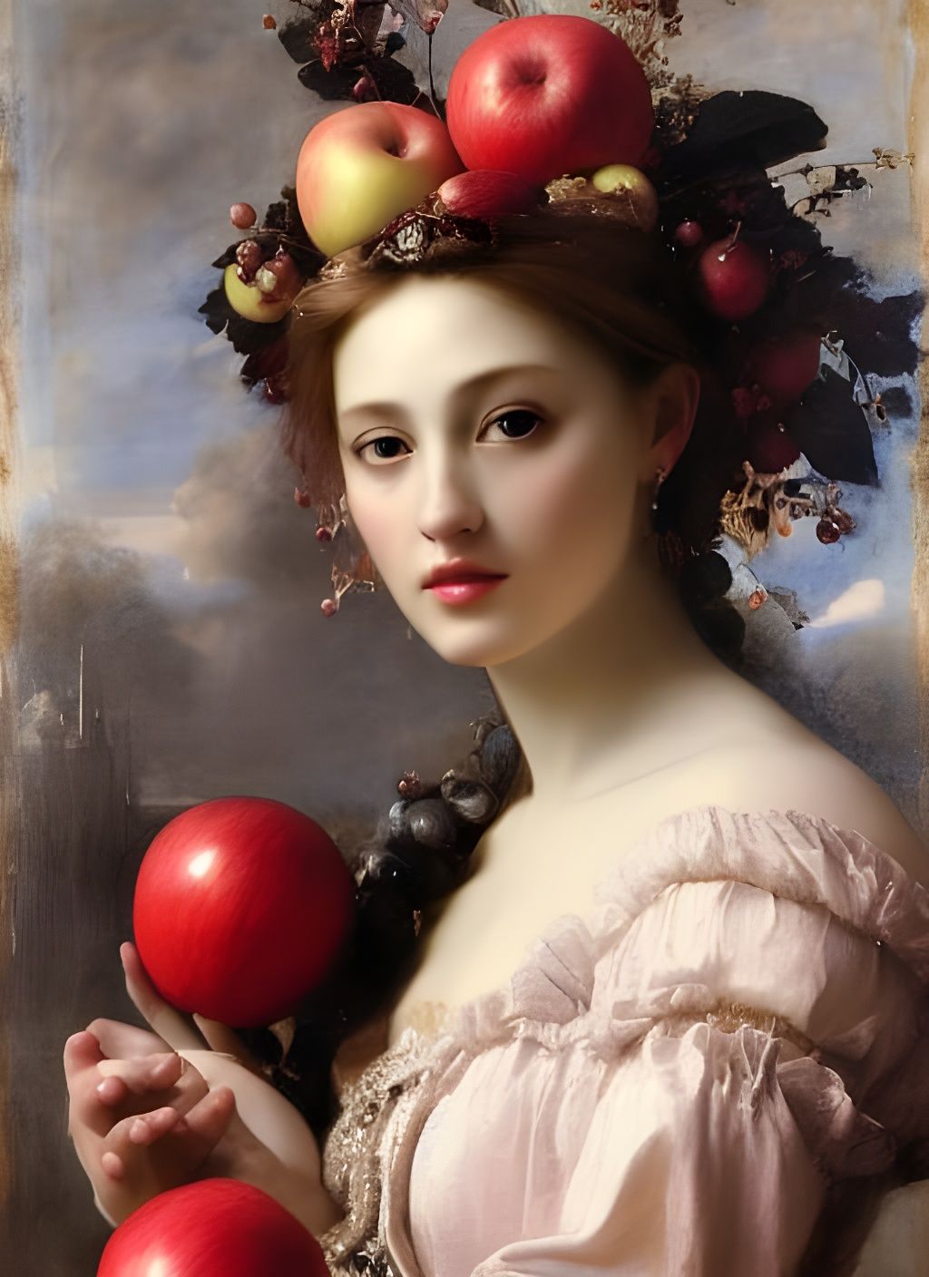 Renaissance Princess with Apple in Classic Style