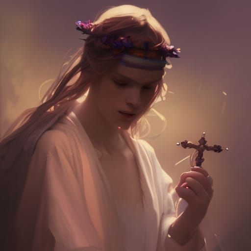 Renaissance Girl with Cross Portrait