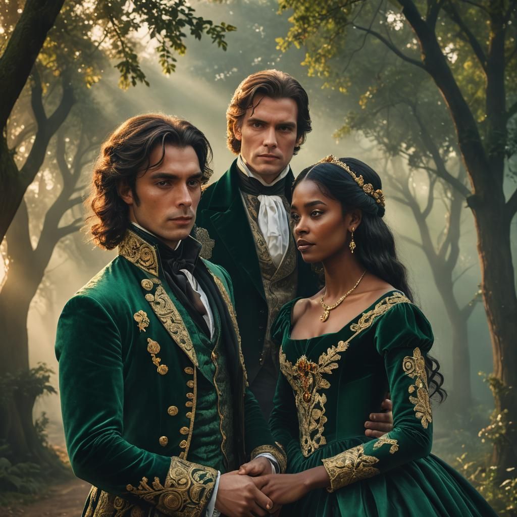 Historical Fantasy Portrait in Emerald and Grey