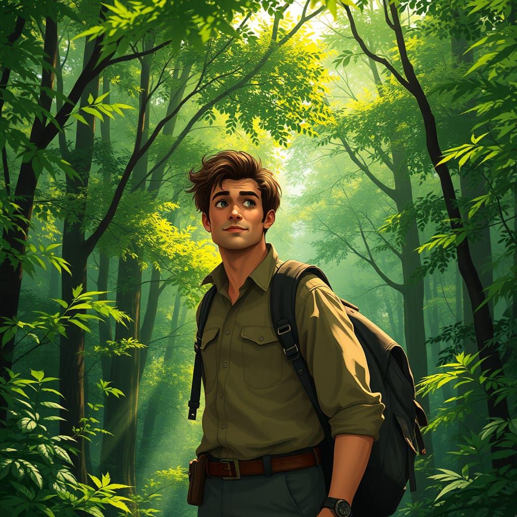 Man Treks into the Heart of a Lush Green Forest