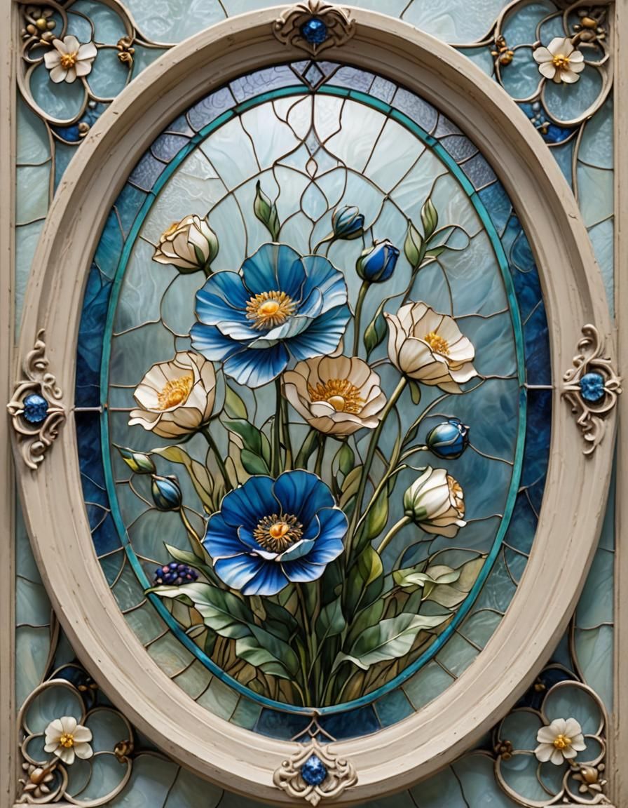 Blue Buttercup in Stained Glass Art