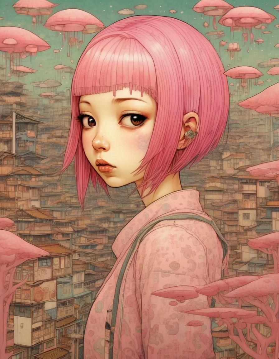 Pink-Haired Girl in Manga-Inspired Digital Art