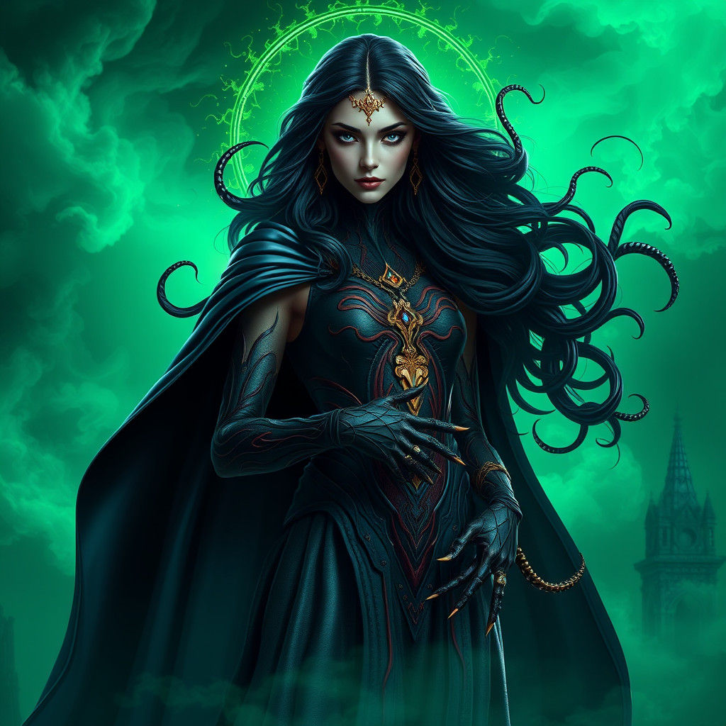 Symbiote Princess on Ancient Temple in Beksiński Style