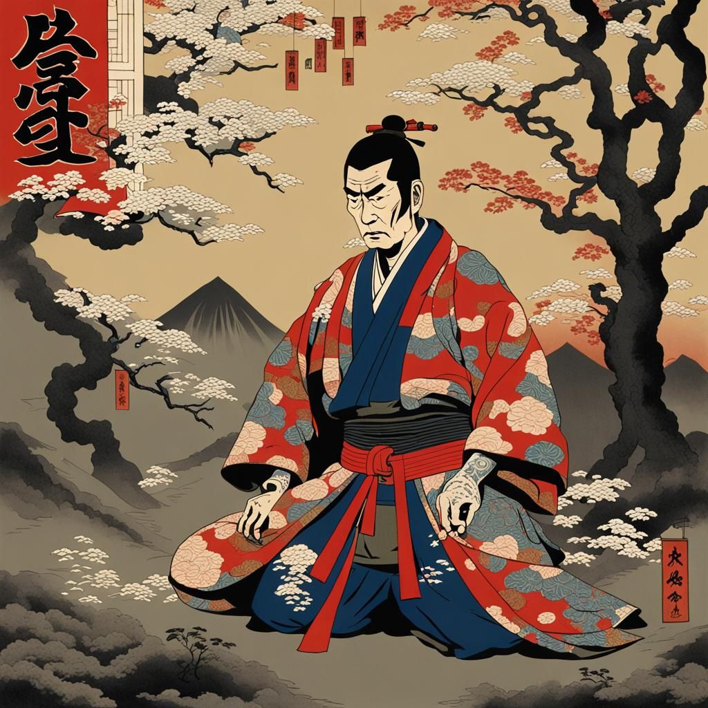 Ukiyo-e Yakuza Samurai warrior