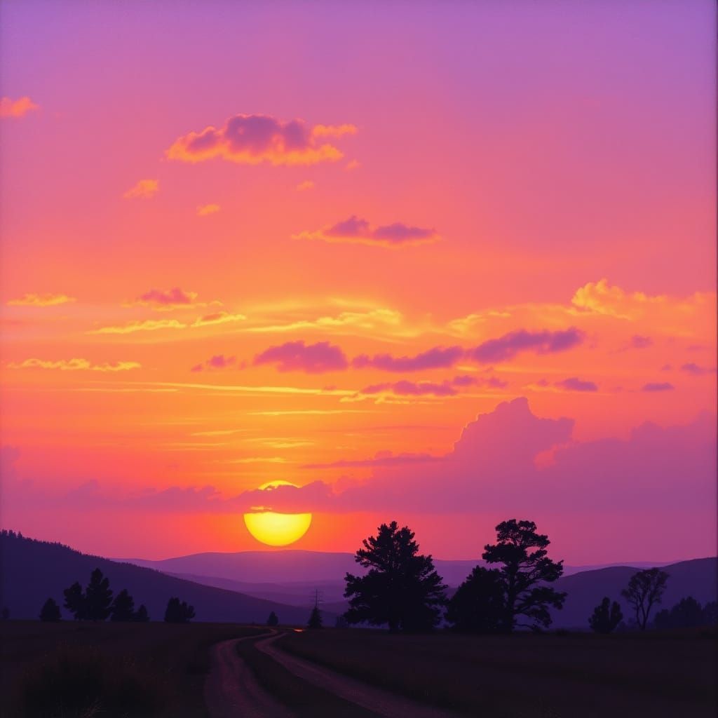 Vibrant Purple Sunset in Dreamy Landscape