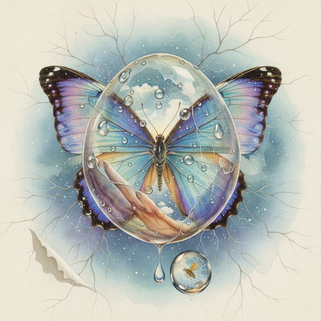 Surreal Eggshell and Butterfly Wing Composition