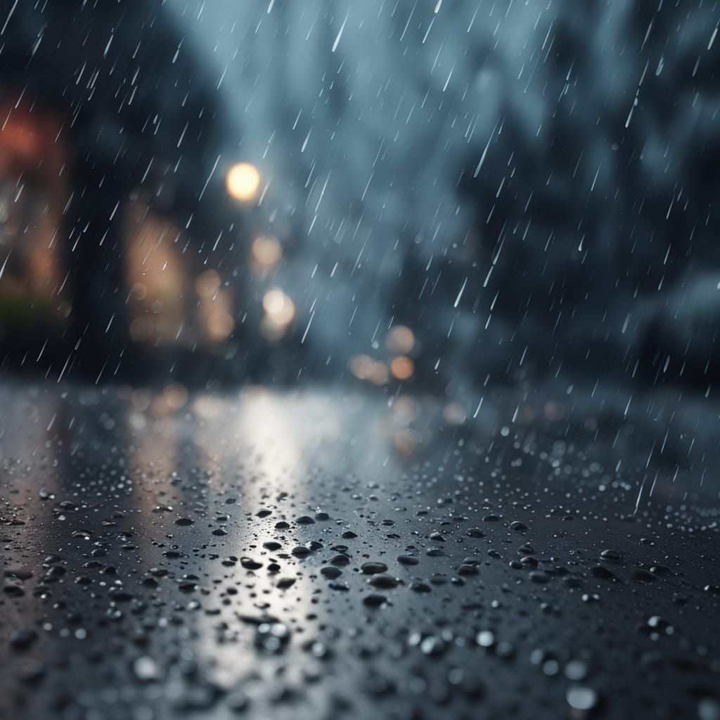 Raindrops on Pavement: Hyper-Realistic Digital Art