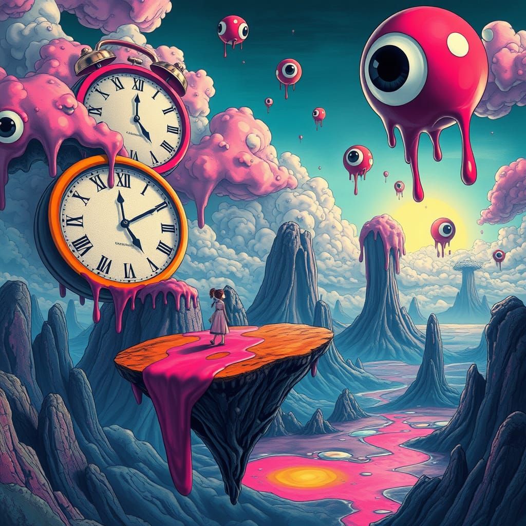 Surreal Landscape with Melting Clocks and Eyeballs