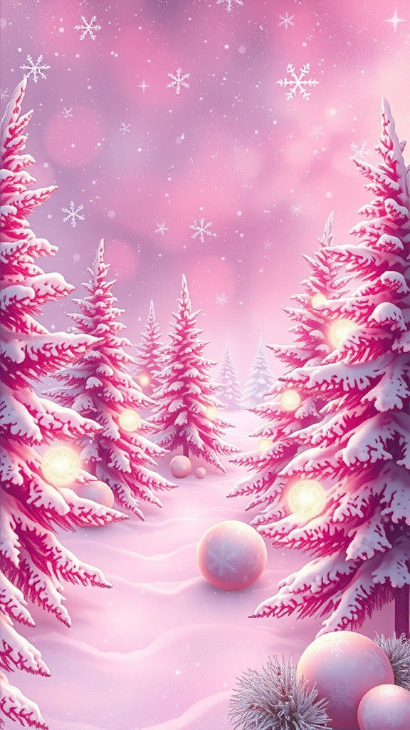 Dusty Pink Christmas Scene: Holographic Astral Illustration