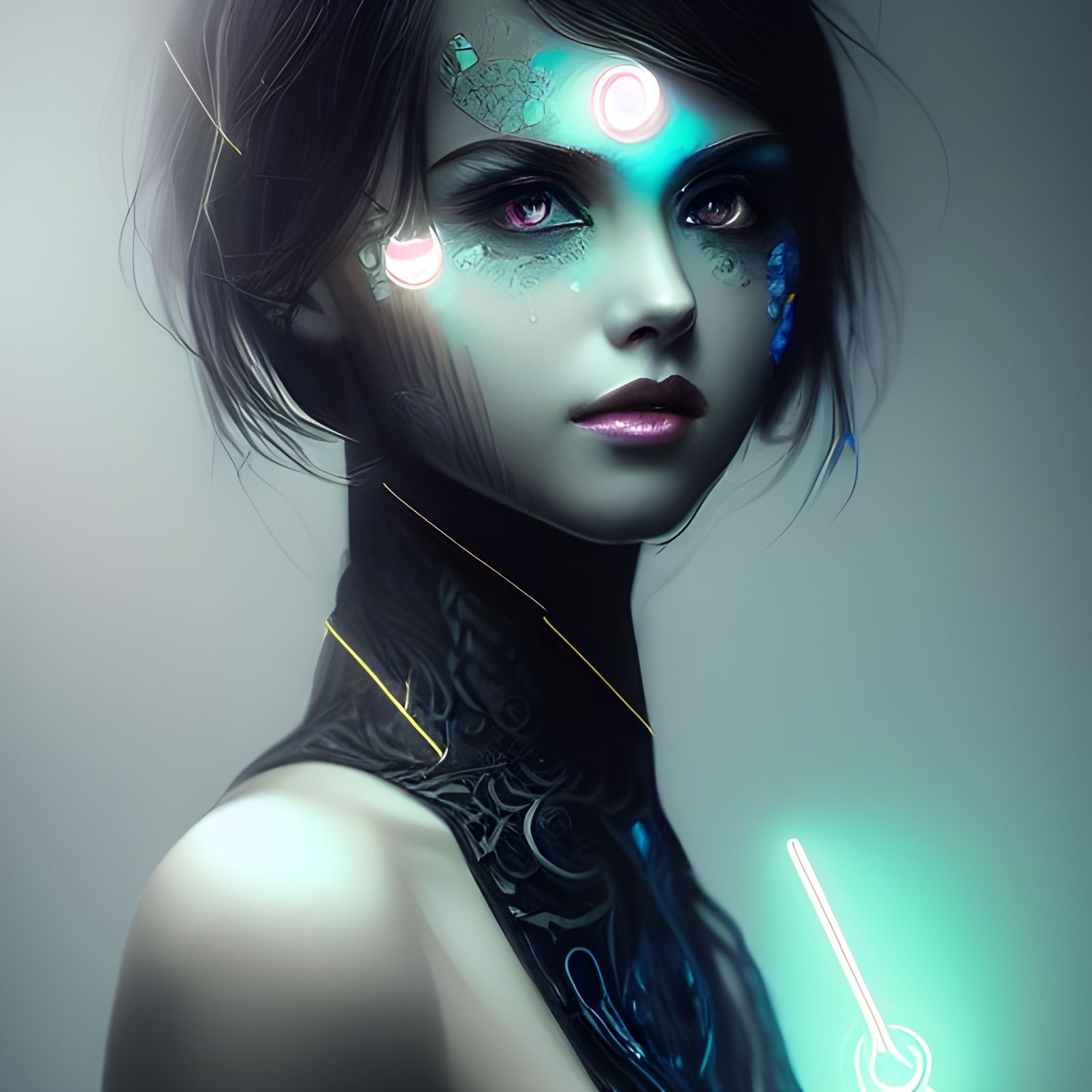 Elegant Woman in Neon Circuitry Dress