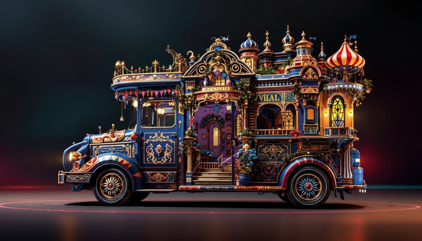 Vibrant Carnival Van Houses Miniature Villa