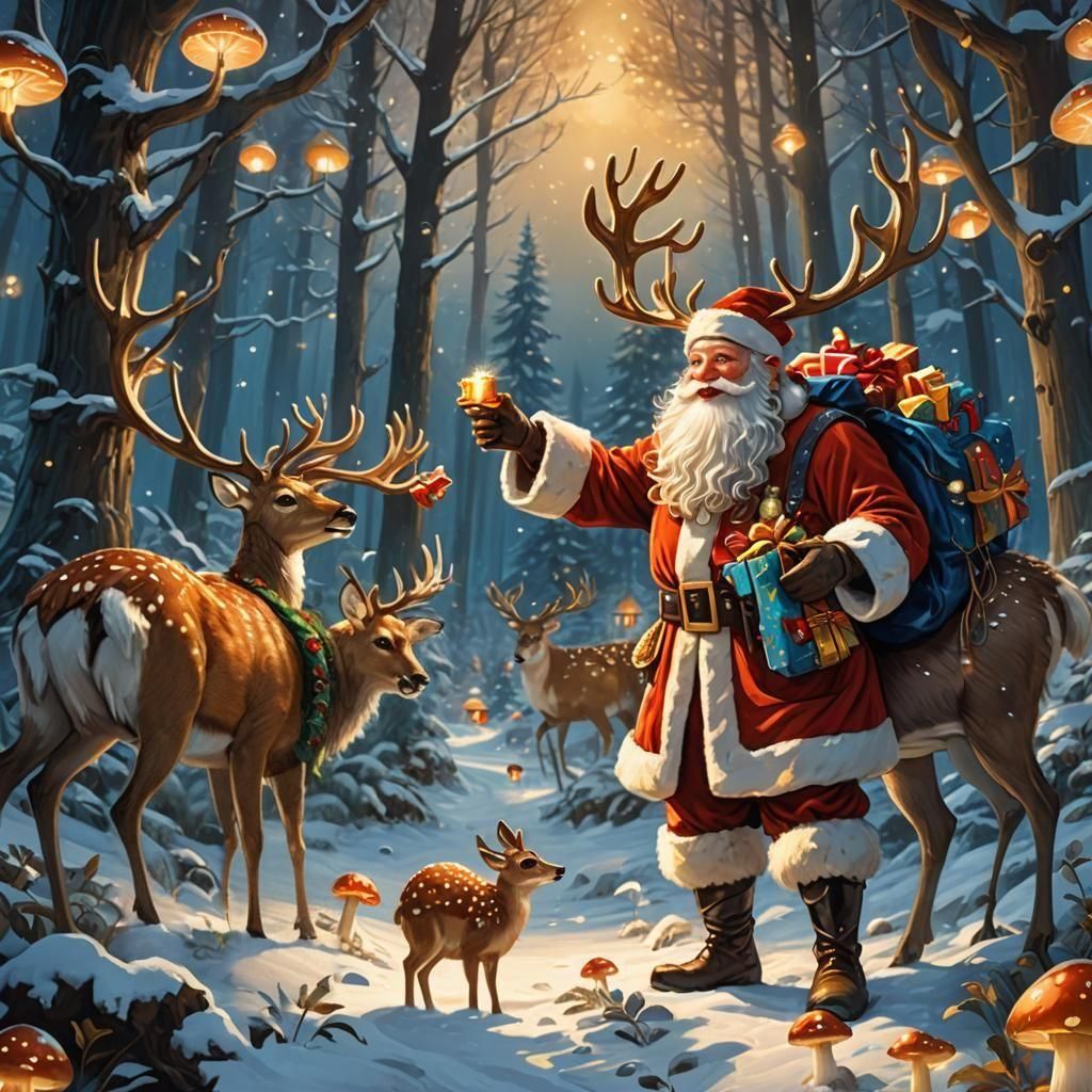 Festive Reindeer Celebrate Christmas: Detailed Matte Paintin...