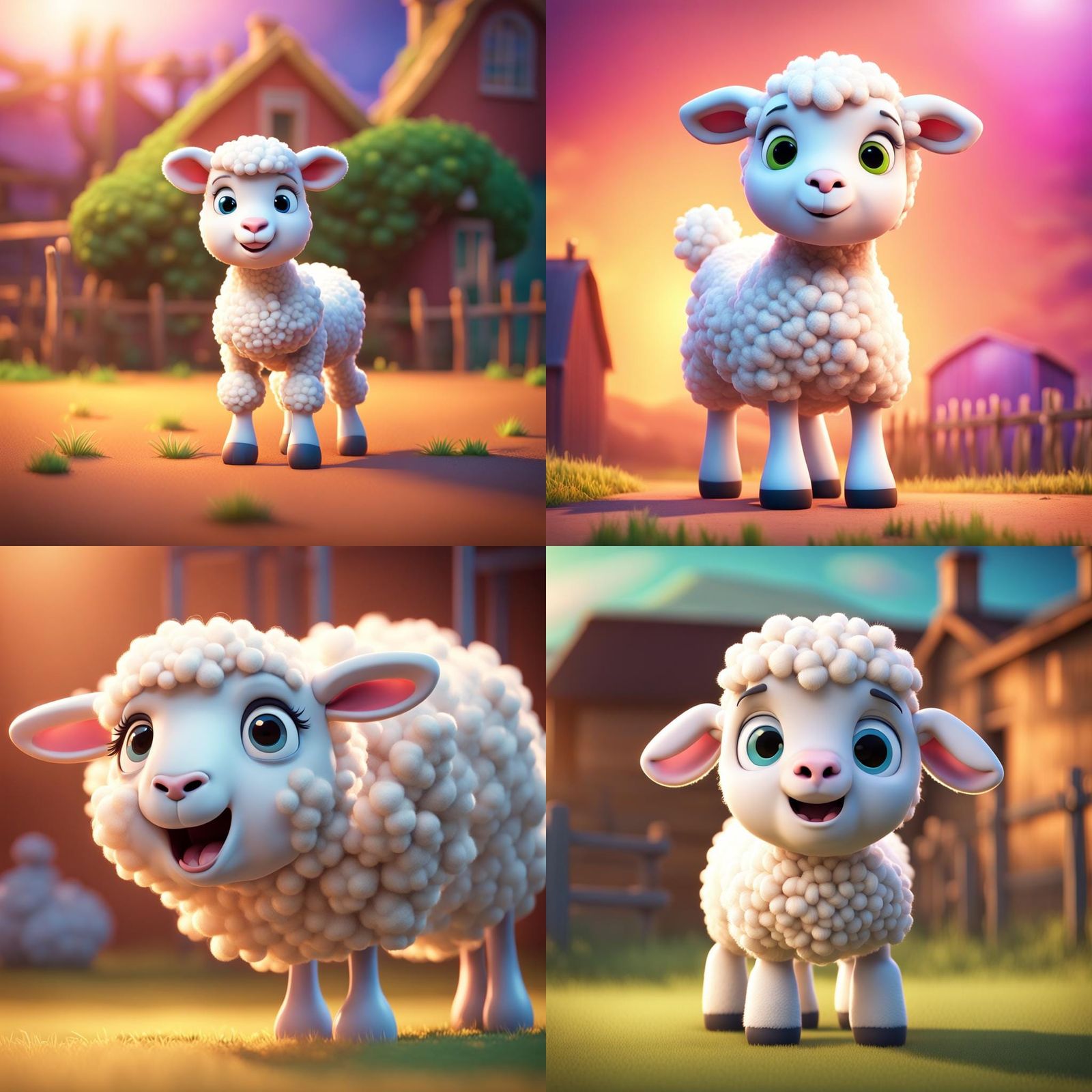 Shocked White Lamb on Farm in Pixar Style