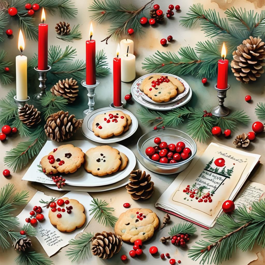 Rustic Christmas Kitchen Still Life as Impasto Painting