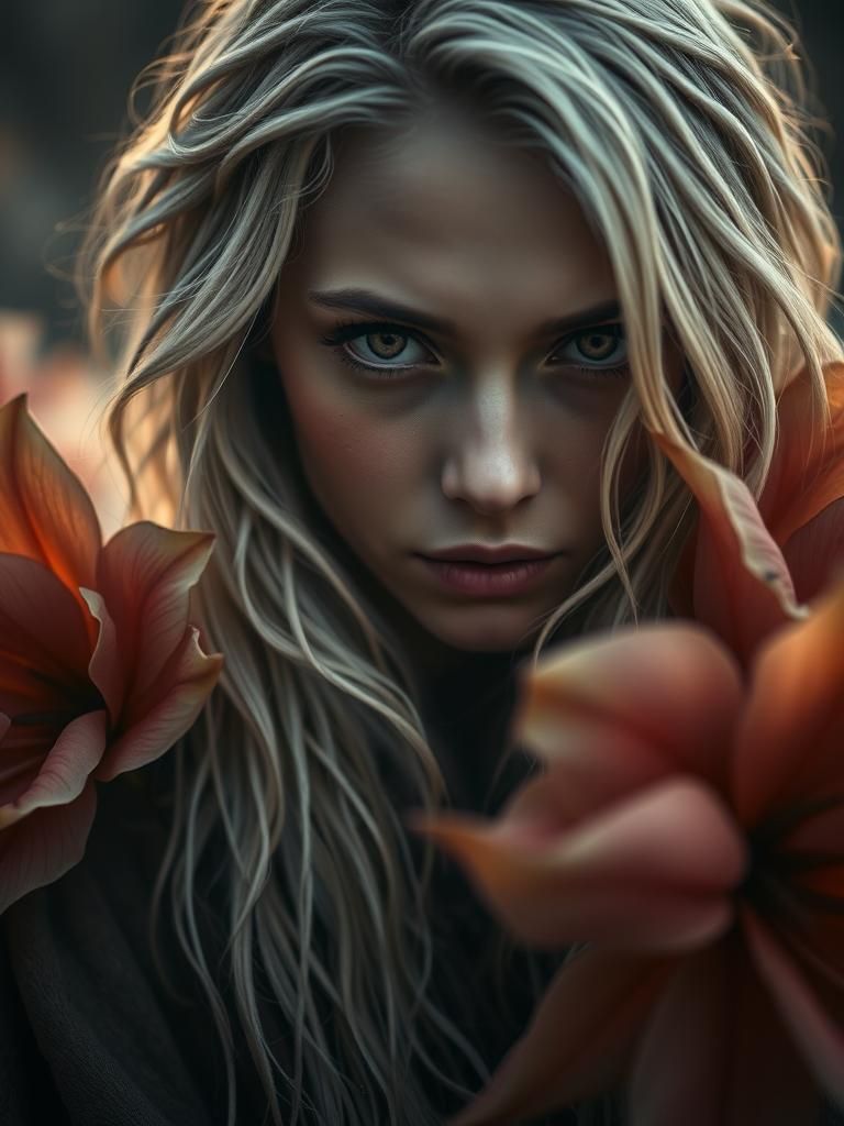 Ethereal Portrait with Flowers in Soft Focus