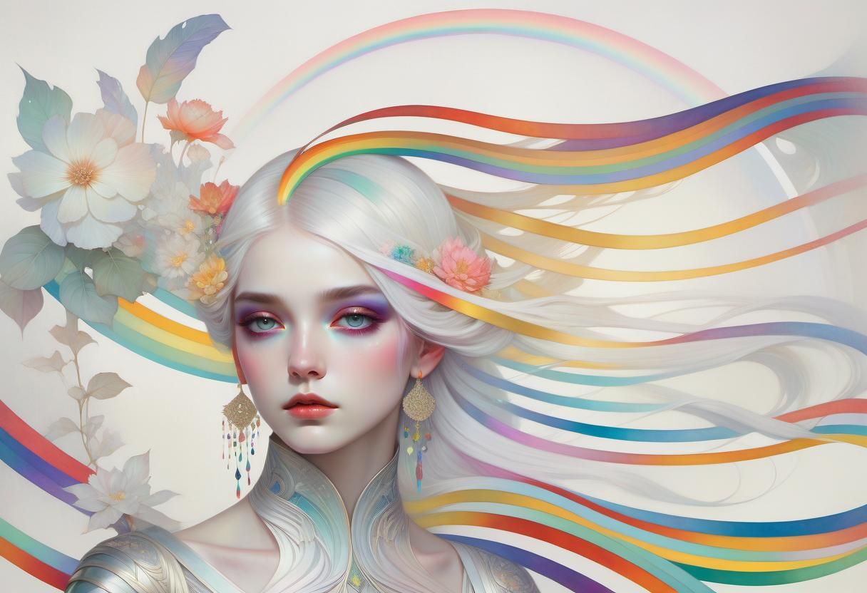 Rainbow Goddess Portrait in Art Nouveau Style