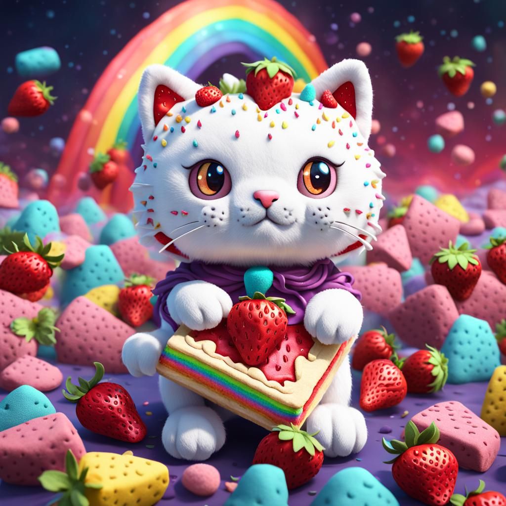 Rainbow Strawberry Pop Tart Cat Plushie: Detailed Digital Ar...