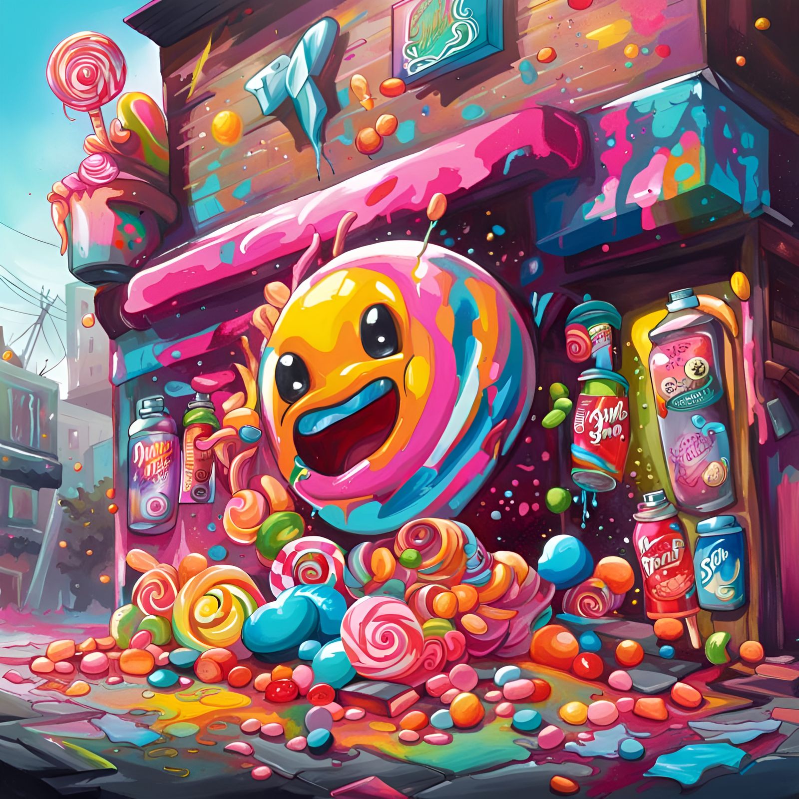 Colorful Graffiti Art Candy Shop Scene