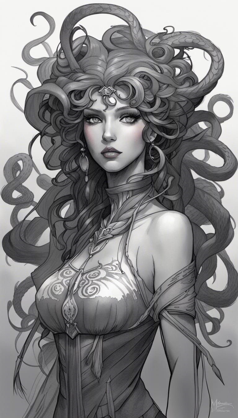 Medusa in Victorian Dress: Digital Storybook Illustration