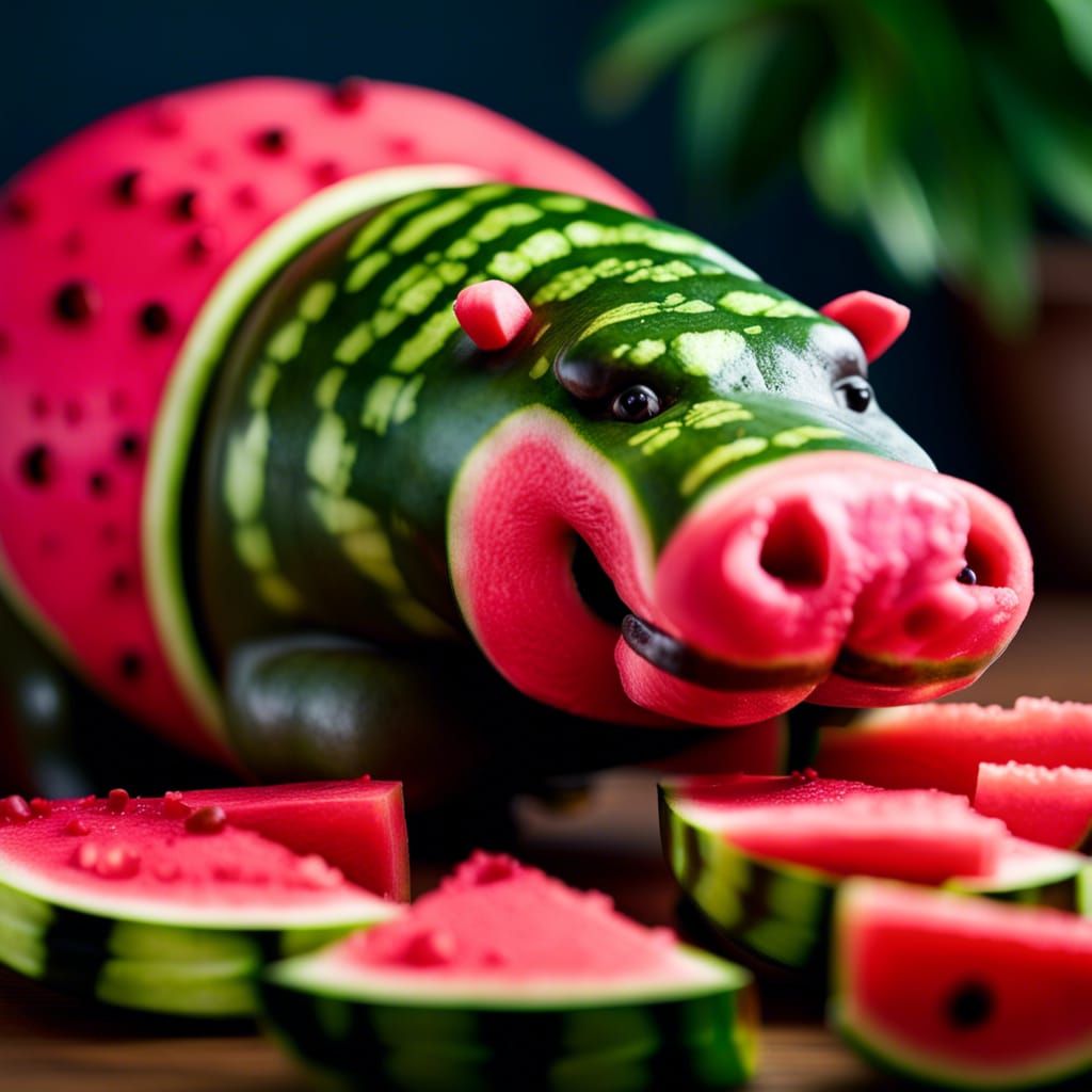 Watermelon Hippopotamus in Sharp Focus