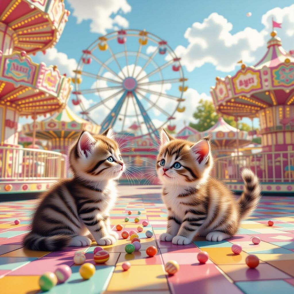 Kittens' Amusement Park in Realistic Digital Art