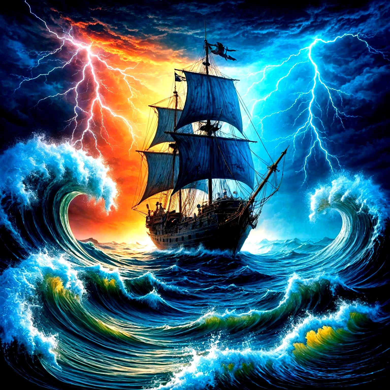 Ethereal Ghost Pirate Ship on Stormy Seas