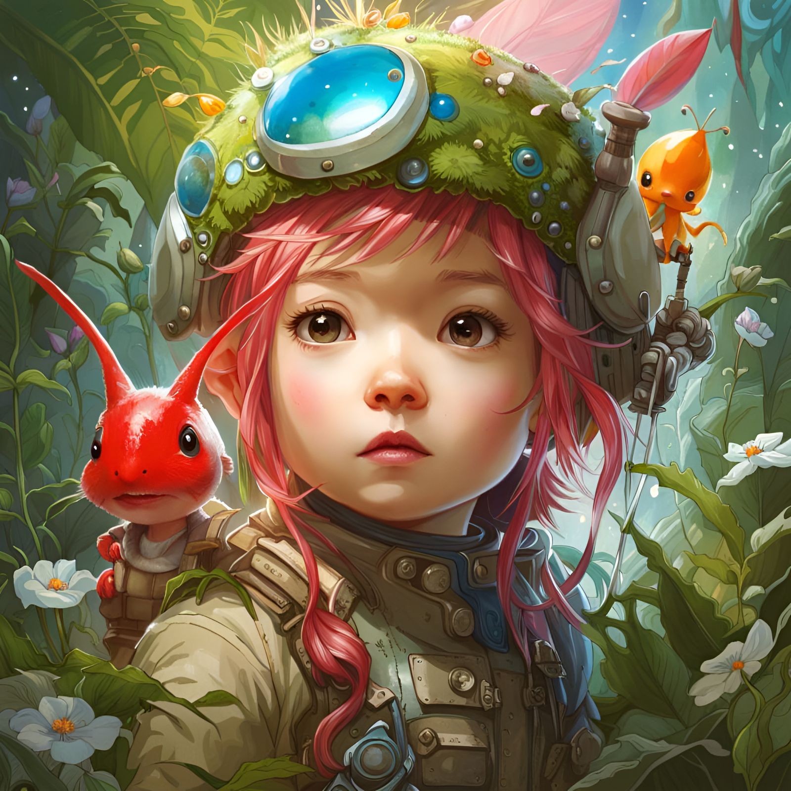 Adorable Pikmin Portrait in Digital Art Style
