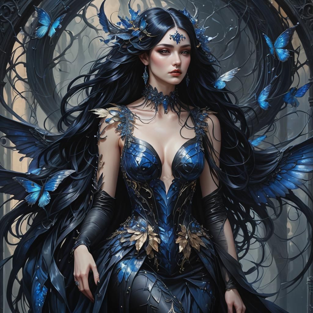 Gothic Woman with Demon Wings in Hyperrealism