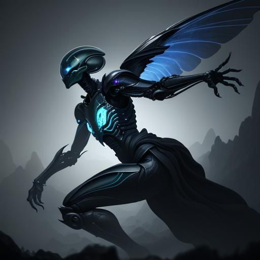 Insectoid Alien Operative Portrait in Emerald and Indigo