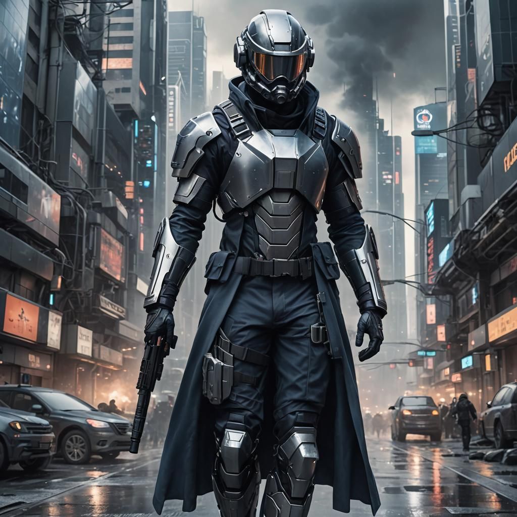 Cyberpunk Soldier in Futuristic City
