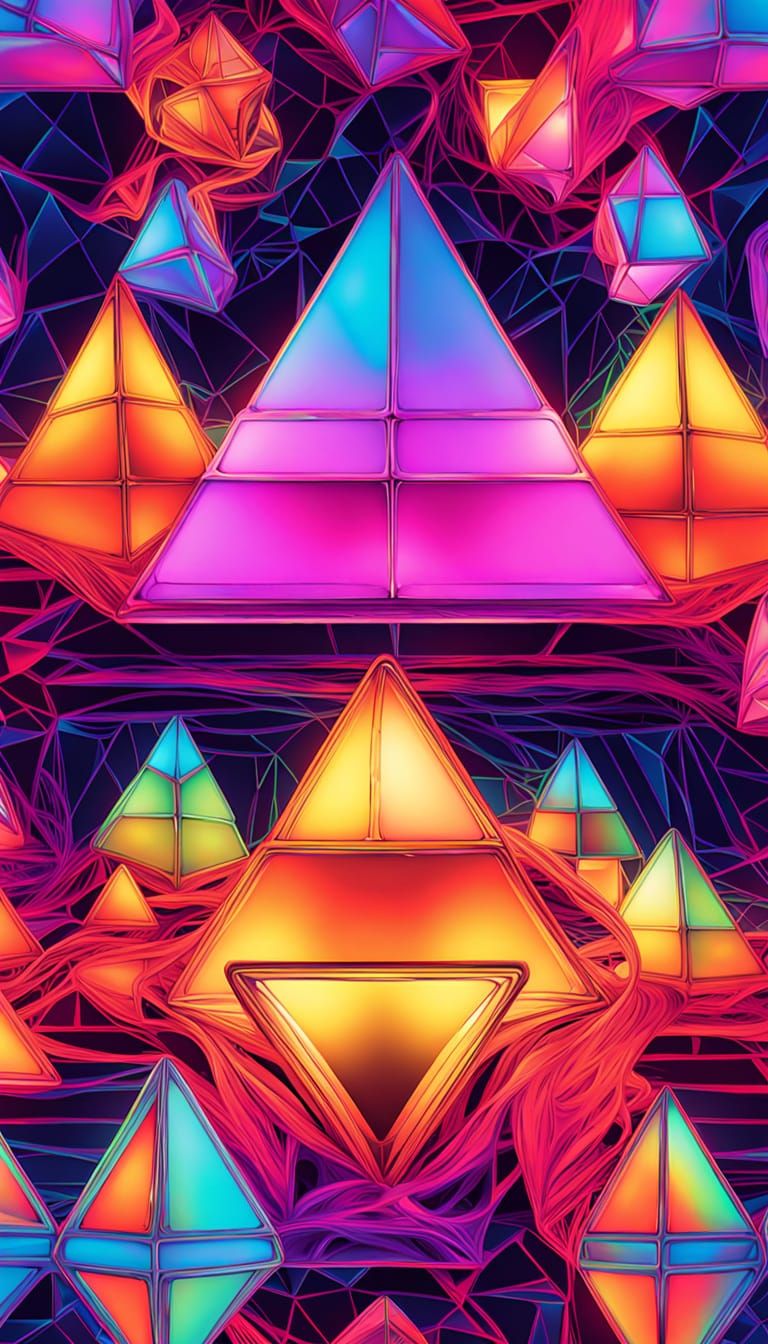 Rainbow Geometric Pyramids in Neon Iridescent Style