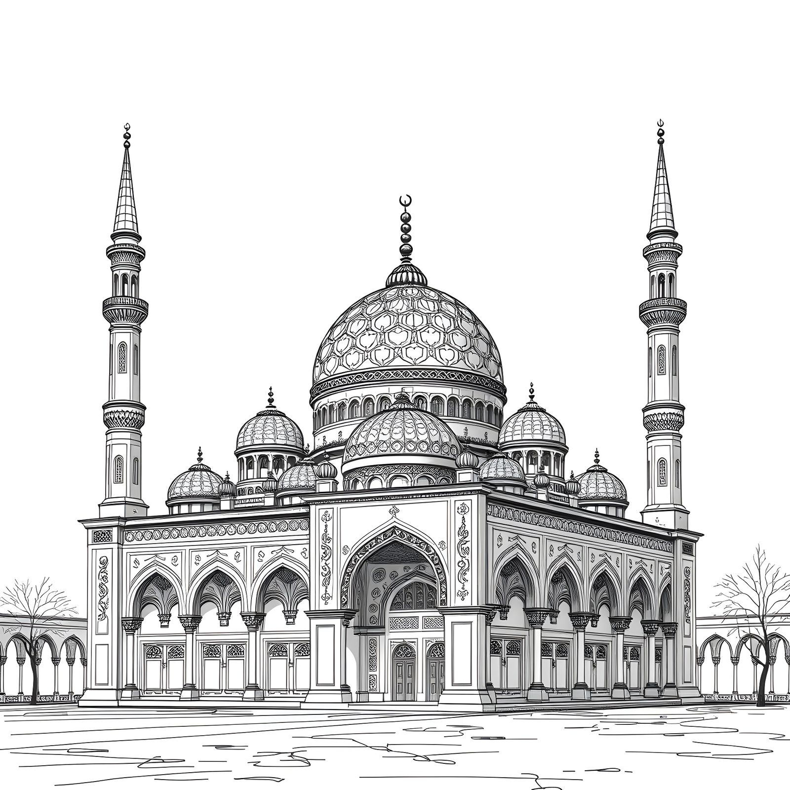 Doodle Art: Ancient Mosque with Intricate Details