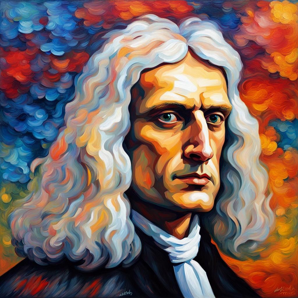 Isaac Newton Portrait in Expressionist Oil Paint