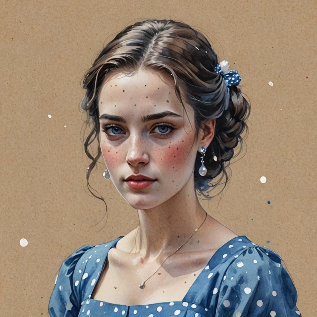 Charming Portrait of Woman in Blue Dress