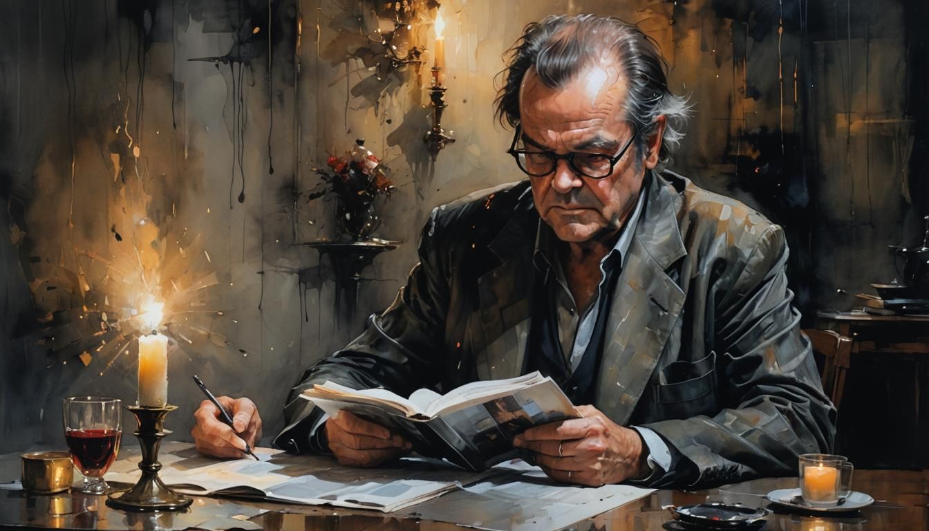 Surreal Portrait of Man Reading by Candlelight