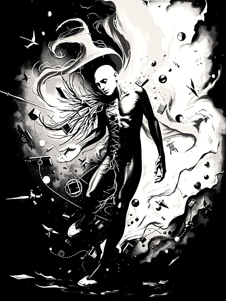 Surreal Figure of Emotional Volatility in Swirling Energy