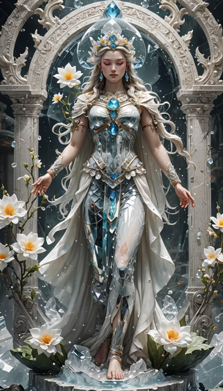 Crystal Goddess with Flower: Hyper-Realistic Fantasy Art