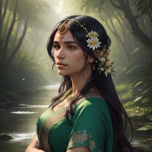 Indian Woman Portrait in Art Nouveau Style