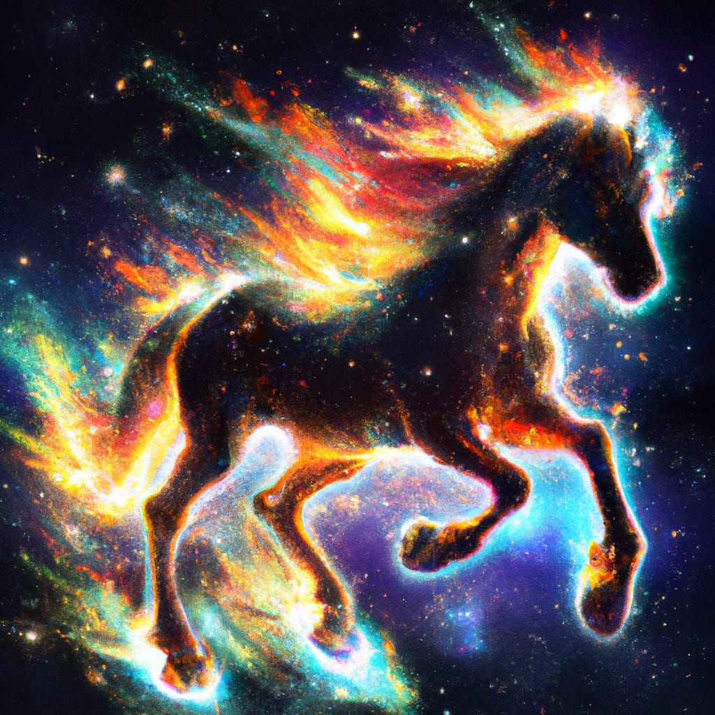 Fiery Spectral Horse Running Through Galaxy