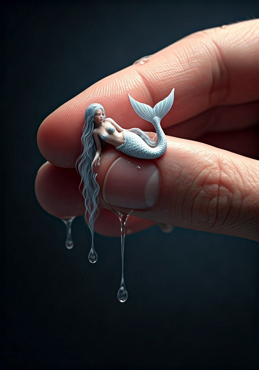 Mini Mermaid in Hand: Hyper-Realistic Digital Art