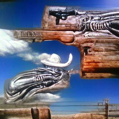 Surreal Western Shootout in Giger Style