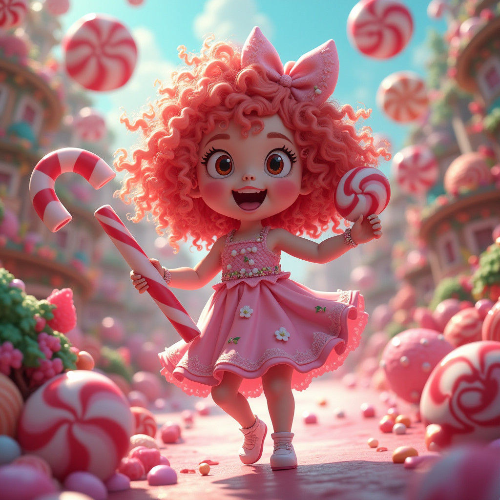 Girl in Candyland: Hyper-Detailed Digital Illustration