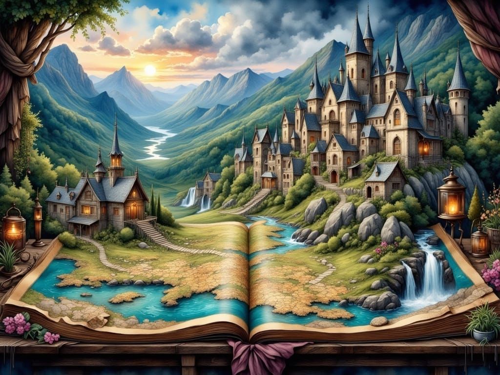 3D Fantasy Map of Middle-earth on Medieval Table