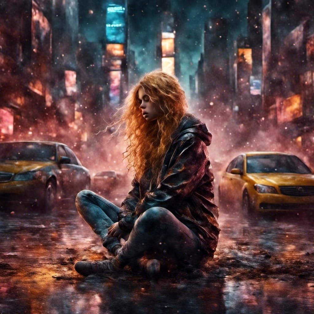 Woman in Glasorb with New York City Background