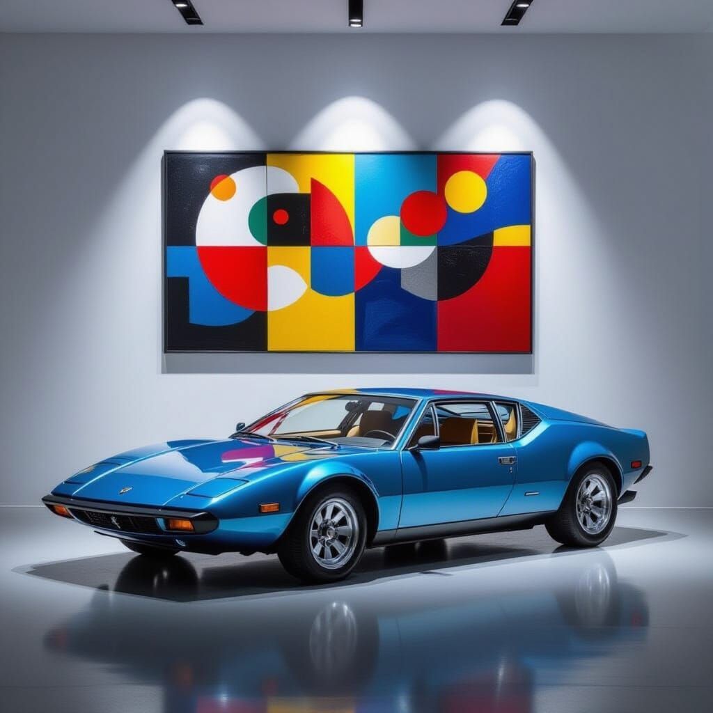 1971 De Tomaso Pantera Displayed as Art in Modern Living Roo...