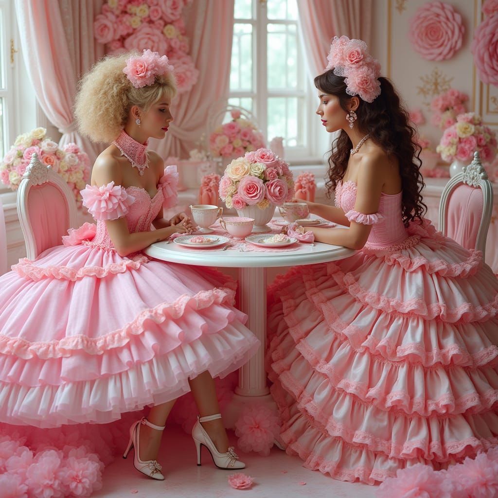 Elegant Women in Whimsical Tea Party Attire
