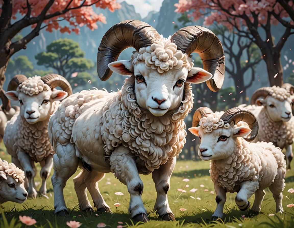 Adorable Ram Battle in 3D Anime Style