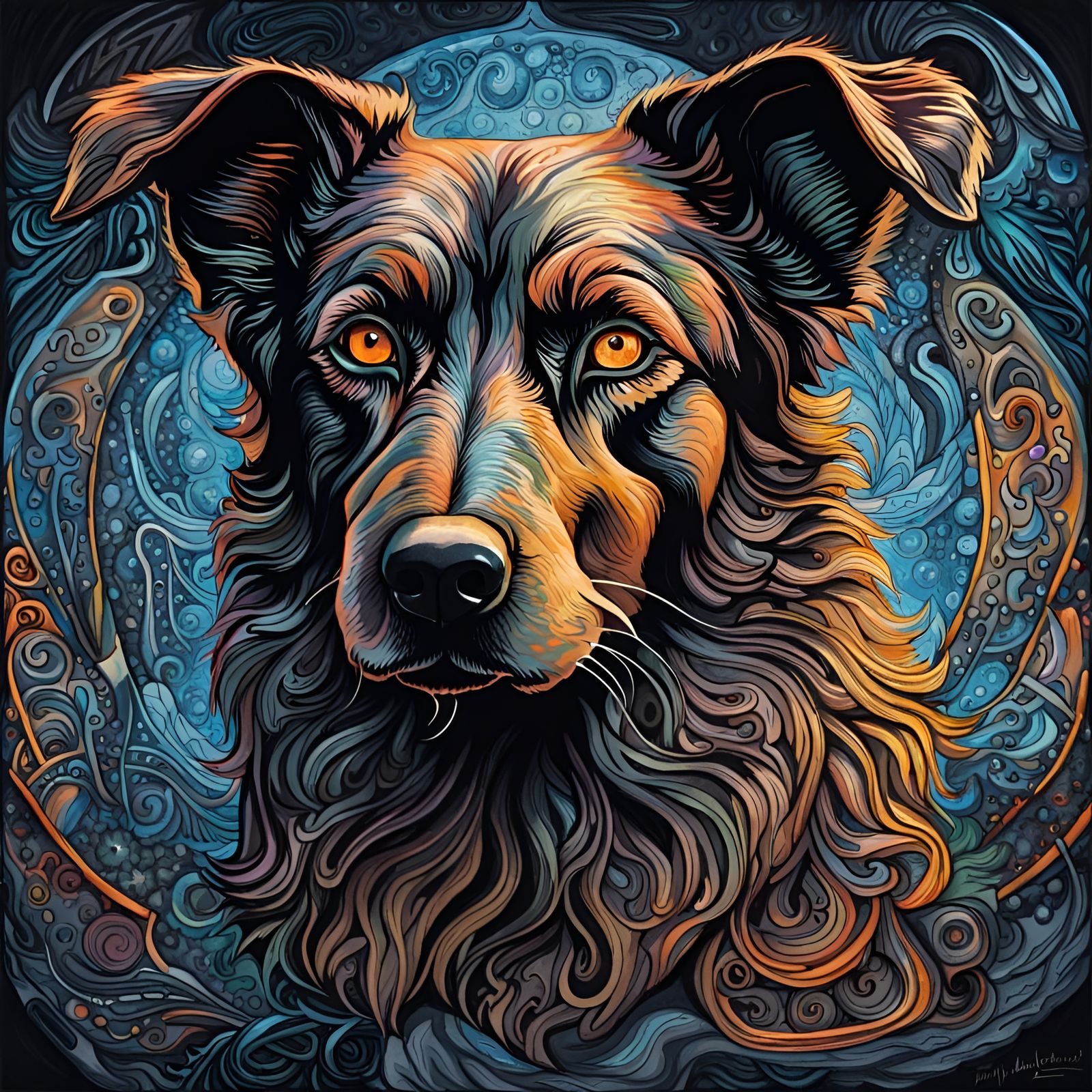 Majestic Gray Dog in Front of Full Moon